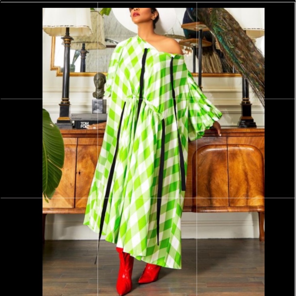 Lime and White plaid oversized dress